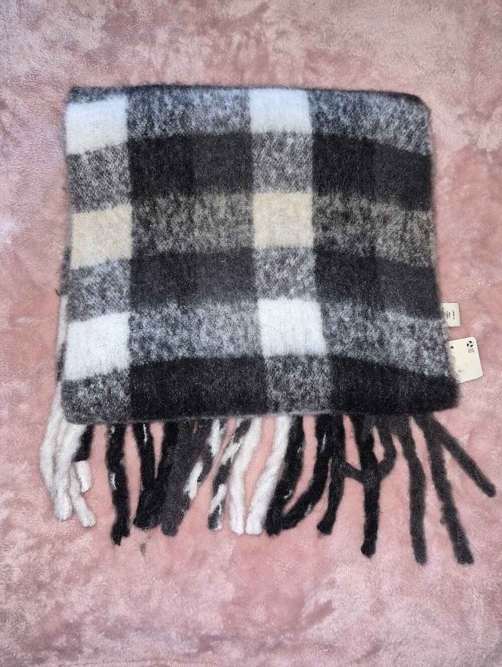 A.N.A Cozy Black & White Plaid Fringe Scarf
